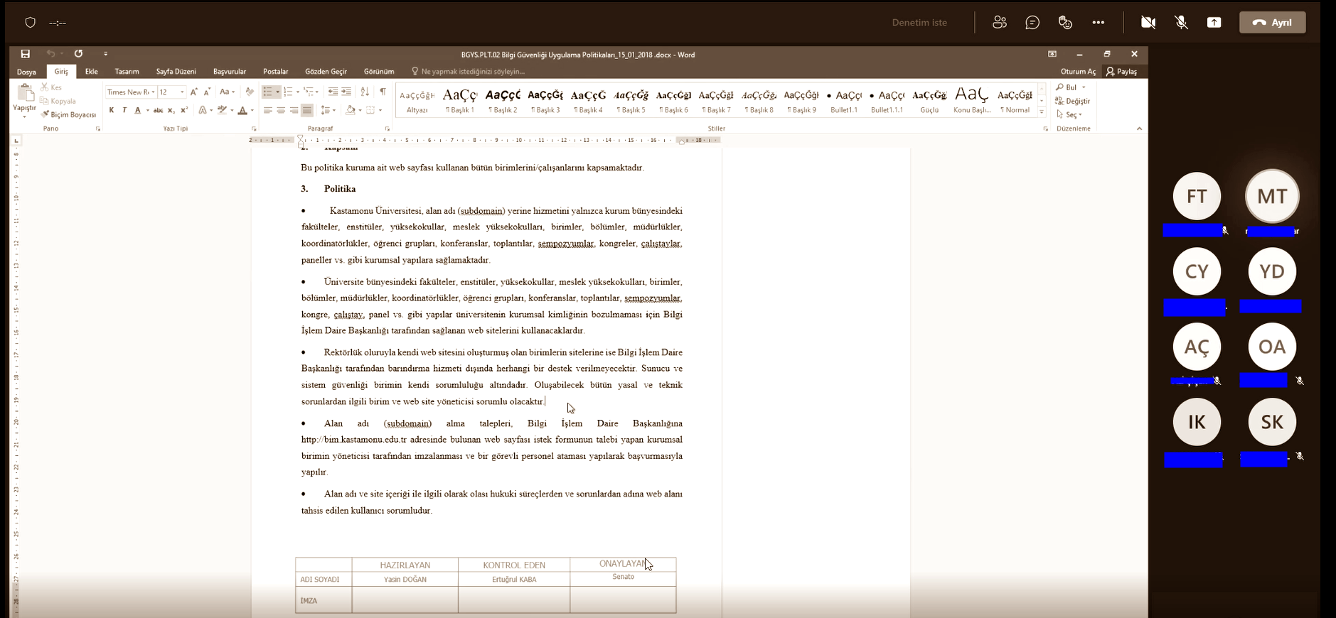 01.03.2022 Tarihli Bilgi ve İletişim Güvenliği Rehberine Uyum Çalışmaları